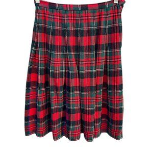Tami Sophisticates Vintage 70s Womens Red Green Tartan Plaid Pleated Wool Skirt